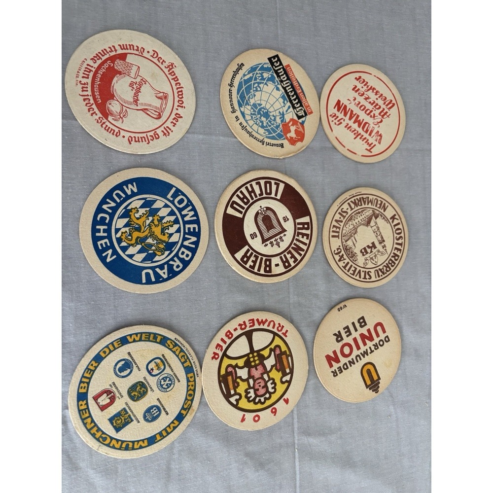 Vintage German Beer Coasters Bierdeckle Pub Lid Bar Octoberfest 9 Assorted